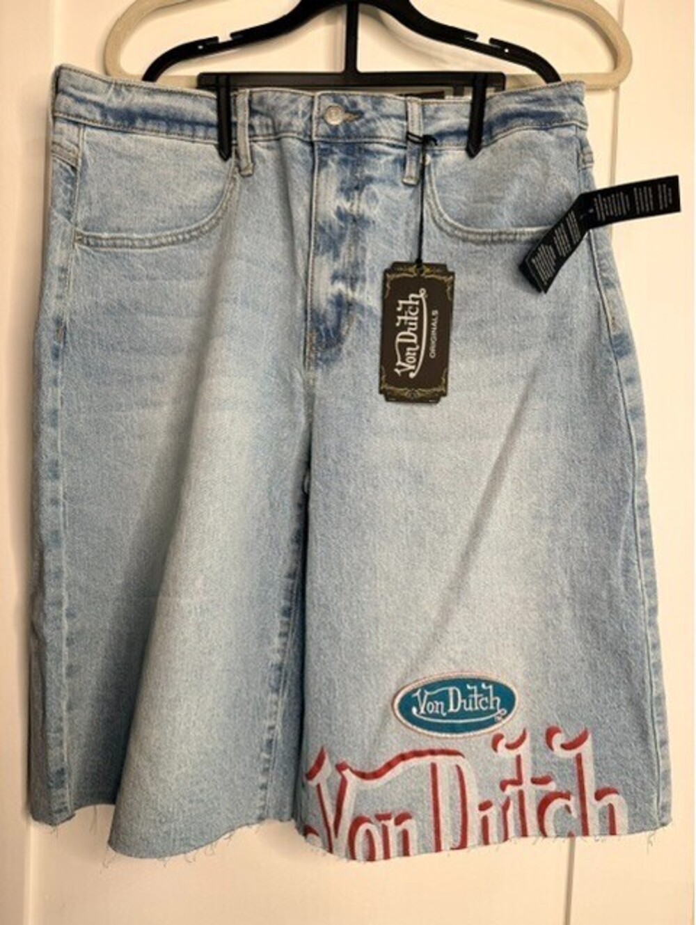 Von Dutch Women's Denim Jorts Size 7/28 Light Wash Winged Eye Y2K Shorts NWT
